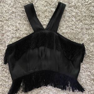 J.O.A. LA Black Fringe Crop Top Blouse - Size L